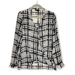 Banana Republic  Semi-Sheer Plaid Check Draped Front Blouse | Size M | Black Whit Photo 1