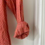 Flax  Women's 100% Linen Orange & Tan Button Down Scoop Neck Shirt, Size S Photo 2