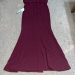 Dress the Population Gracelyn Blouson Jersey Maxi Gown Thigh High Slit Burgundy Photo 11