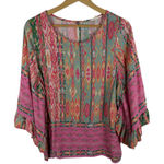 Easel Boho Ikat Butterfly Sleeve Tunic Top Medium Multicolor Festival Colorful Pink Photo 0