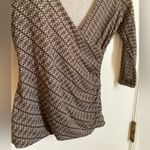 Reaction Kenneth Cole 🌞Kenneth Cole Reaction Brown,White& Black V-Neck Geometric Faux Wrap Blouse A Photo 5