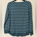 Staccato  size small round hem teal green striped sweater long sleeve boat neck Photo 1