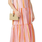 Club Monaco Amirra Dress Women's Plus 14 Pink Striped Silk Sleeveless Midi RTR Photo 0