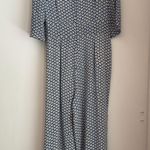 LK Bennett Joni Block Print 100% Silk Wide Leg Jumpsuit Blue White Casual Sz 12 Photo 3