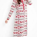 Hanna Andersson Dear Deer Henley Nightgown Long Sleeve Fair Isle Christmas M Red Photo 0