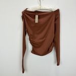 J.Crew  Asymmetrical Off The Shoulder Top Stretch Cotton Blend Brown XS NWT Photo 2