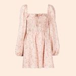 Reformation  Morris Smocked Mini Dress In Melody Light Pink Floral Print Photo 2