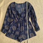 Forever 21 Blue Front Tie Key Hole Cut Out V-Neck Long Sleeve Romper Photo 5