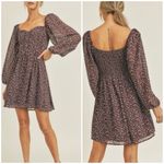 Lush Clothing Lush Boho Smocked Sweetheart Milkmaid Dress in Brown Berry Floral Photo 2