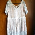 NEW C.O.C NWT Womens Plus 2X Cream Nude Lace Midi Beach Sexy Wedding Dress White Photo 2