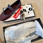 NWT LARROUDE Verona Ballet Flats Awning Stripe Wine & Ribbon Stoned Blue | 8 Purple Photo 3