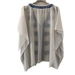 Chico's  Womens Size Small Medium White Blue V Neck Trim Kimono Blouse Top Photo 2