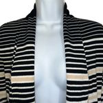 White House | Black Market  Black‎ White Tan 3/4" Sleeve Open Front Cardigan EUC XS Photo 2