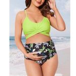 Maternity Summer Mae Swimsuit. Green Black Floral. Cutout (117) Photo 3