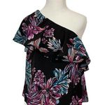 Amanda Uprichard  Floral One Shoulder Top - Black Multi - P(XS) Photo 0