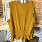 Bar III  Sleeveless Elastic Waist Crossover Ruffle Blouse Varsity Gold Photo 3