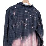 Women’s Hand bleached plaid farmhouse festival fall flannel shirt Blue Size L Photo 4