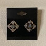 Vintage Art Deco Blue Sliver Tone Post Women's Earrings Silver Photo 0