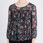 Maje  Paris Green Floral Lo Fleur Crepe Georgette Top Sheer Smocked Blouse Large Photo 1