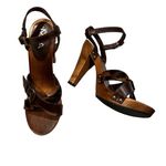 MIA Vintage Leather/Cowhair Wooden Platform Ankle Strap Sandal, Sz 8 Photo 0