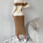 SheIn Large Brown Mock Neck Sweater and Knit Skirt Photo 2
