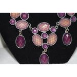 Source Unknown Glittering Statement Purple Beige Sparkle Cut Stone Silver Tone Bib Necklace Photo 1