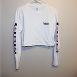 Vans  White Long Sleeve Tee with Floral Accents Y2K streetwear checkered top Photo 1