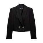 ZARA  X-Large Black Cropped Blazer Gold Buttons Double Breasted Classy Career Photo 1