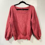 Free People  Shadow Crew Balloon Sleeve Sweater Pink Ribbed Knit Boho Size M Photo 4
