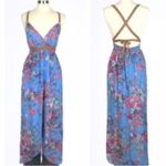 WAYF  Botanical Flyaway Cornflower Blue Floral Women’s Sleeveless Maxi Dress Lrg Photo 2
