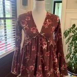 Altar'd State NWT Floral V-Neck Lace back Blouse - Burgundy and Pink Photo 0