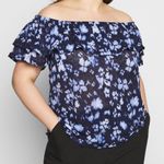 Michael Kors MICHAEL Off-Shoulder Blue Abstract Top Photo 0