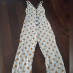 Monteau White and Burnt Irange Polka Dot Jumpsuit Size XS linen Mix Super Cute Photo 0