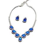 Bridal Wedding Jewelry Set Crystal Sapphire Bridesmaid Party Necklace Drop Dangle Earrings Set Blue Photo 0