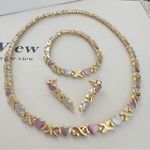 18K Gold Filled Tri Color X Hearts Bracelet Womens Jewelry Chunky Retro Inspo Photo 3