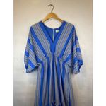 Taylor 14 Blue Striped V Neck Elbow Length Sleeve Tiered Maxi Dress EUC Photo 2