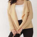 Nine West Tan/Camel Waterfall Drapey Rib Knit Cardigan Sweater size L Photo 0