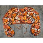 Le lis  Blouse 1970's Style Cinch Tie Top Floral Flare Sleeve Large Fall Colors Photo 3