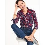 Talbots Womens Classic Cotton Button Down Shirt Picnic Paisley Navy Red Size SP Photo 1