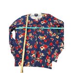 Lands' End Navy Blue Red Floral Cardigan Sweater small Supima Cotton Nice! Photo 4