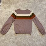 Roolee Mock Neck Balloon Sleeve Stripe Sweater Photo 2