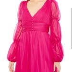 Mac Duggal  68254 Pink Chiffon Ruched Puff Sleeve A Line Maxi Dress Size 6 Photo 2