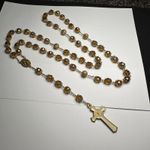 Brown AB Crystal Beaded Rosary Cross Necklace Christian/Catholic INRI Religious Photo 0