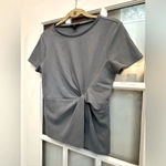 EXPRESS  Textured Stretch Top Short Sleeve Waist Knot Smokey Blue Size Large L Photo 1