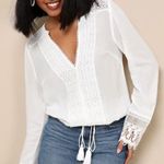 Lulus Bali Daydream White Lace Long Sleeve Top Small Photo 0