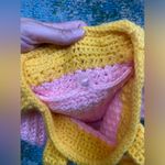 Vintage handmade crochet pink flower button tote Yellow Photo 5