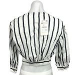 ZARA NWT White Striped 100% Linen V-Neck Wrap Balloon Sleeve Blouse Crop Top XS Photo 1