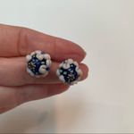 Blue and blush raised flower glass Lampwork drop earrings crystal accents Photo 2