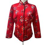 Anne Carson Red Quilted Silk Chinese Dragons Floral Button Up Shirt Jacket Sz M Photo 0