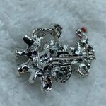 Bright Silver Color Poodle Dog Puppy Pin Brooch Sitting Up Red Bow MCM Photo 8